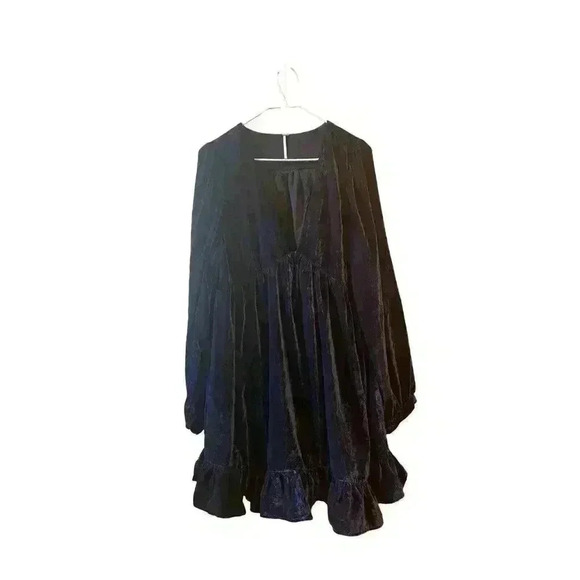 Free People Womens Estella Velvet Mini Dress Tunic Blue 60s Boho Size Small - Picture 5 of 11